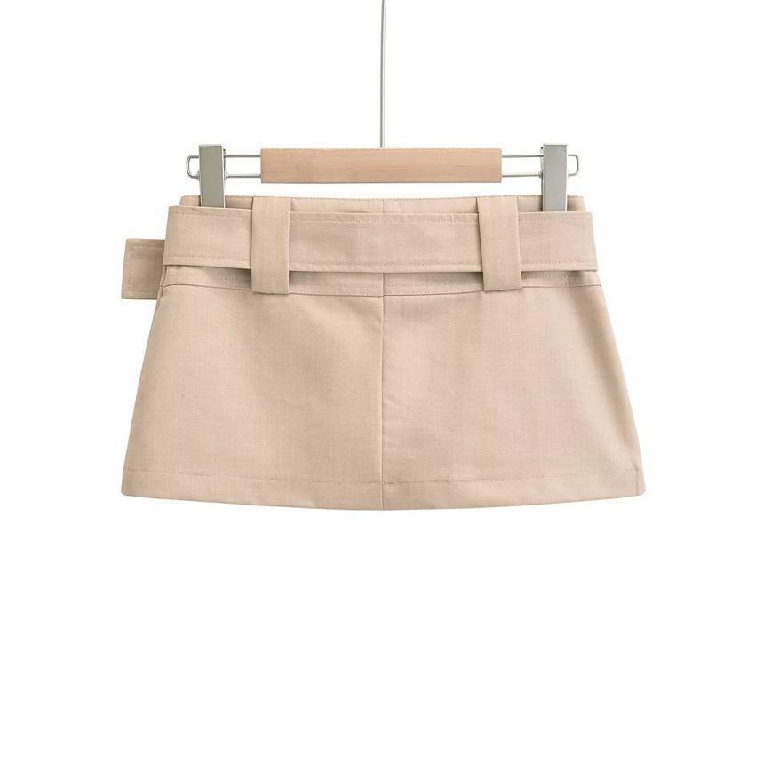 Low Waist Plain Belted Mini Pencil Skirt Product Image