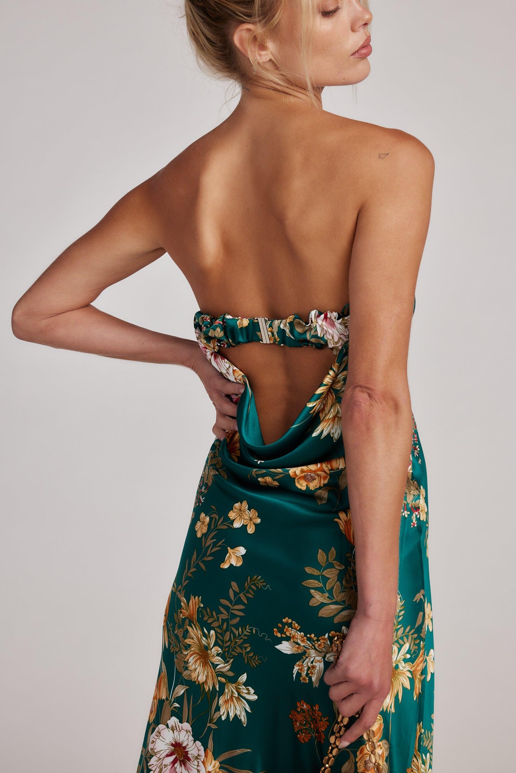 Natalia Emerald Floral Strapless Maxi Dress Product Image