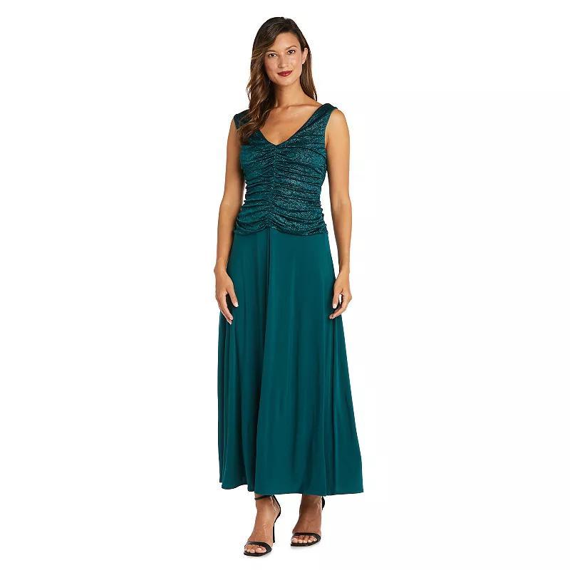 Petite R&M Richards Glitter Ruched Draped Jacquard Evening Dress, Womens Green Product Image