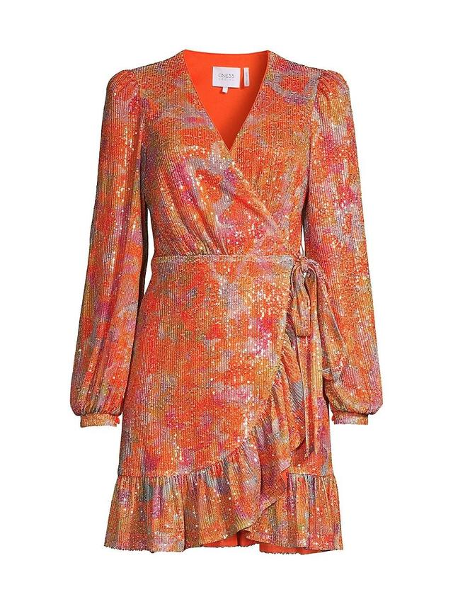 Womens Sequined Ruffled Wrap Dress Product Image