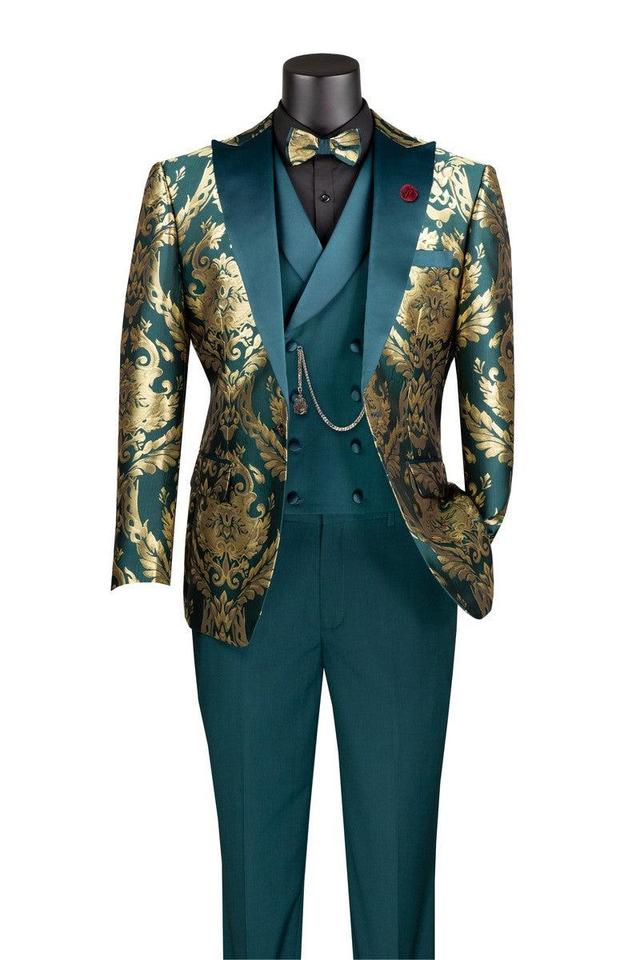 Emerald Gold Modern Fit 3 Piece Suit with Matching Bow Tie Product Image