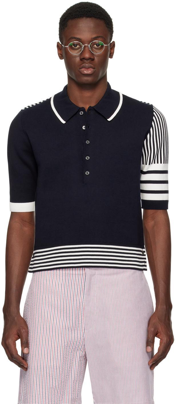 Navy & White 4-bar Polo In 415 Navy Product Image