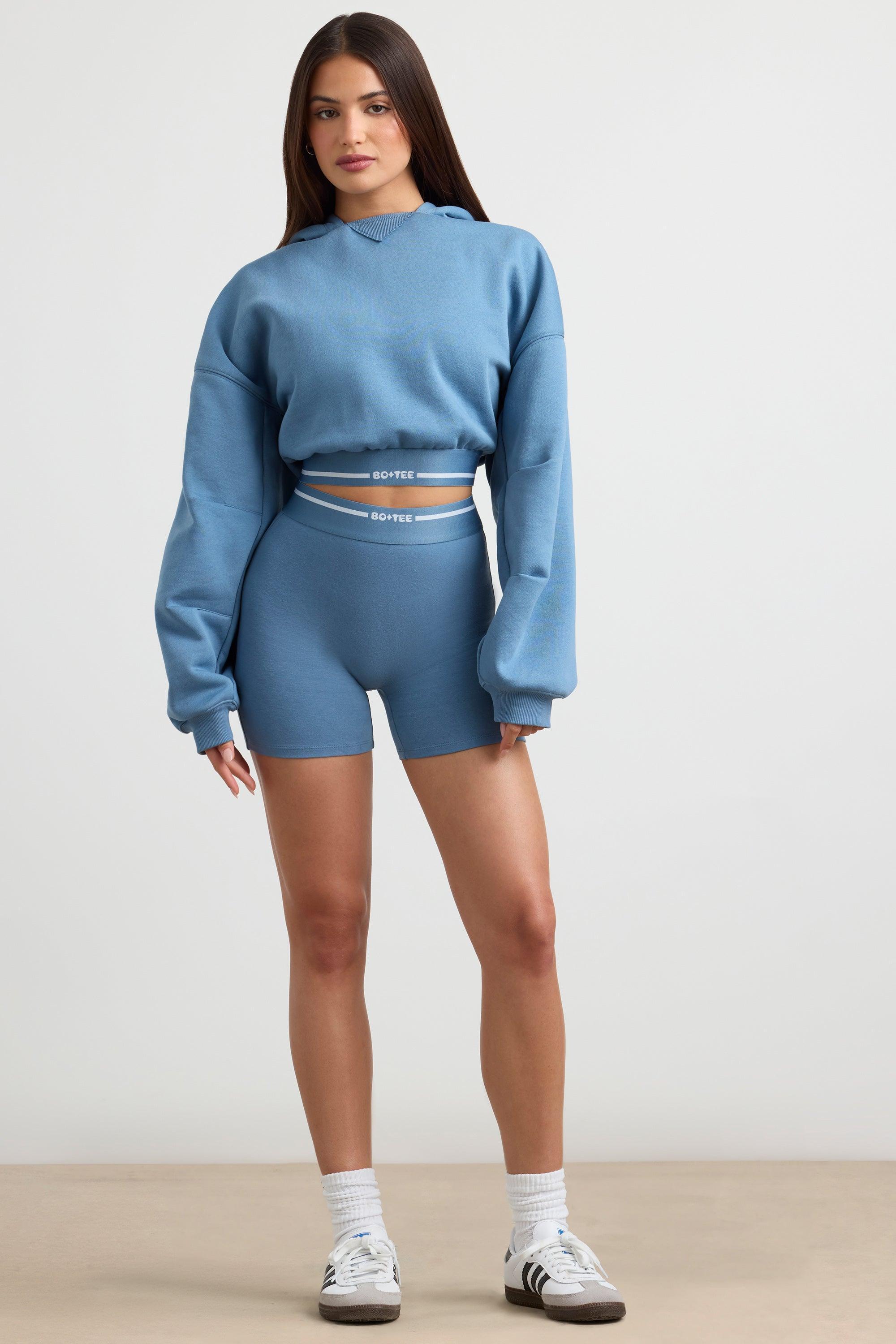 High-Waist Mini Shorts in Steel Blue Female Product Image