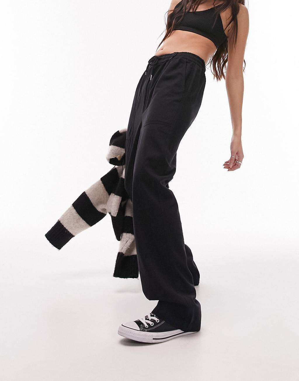 Topshop slouchy straight leg pants in black Product Image