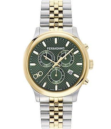 Salvatore Ferragamo Mens Swiss Chronograph Two-Tone Stainless Steel Bracelet Watch 42mm Product Image