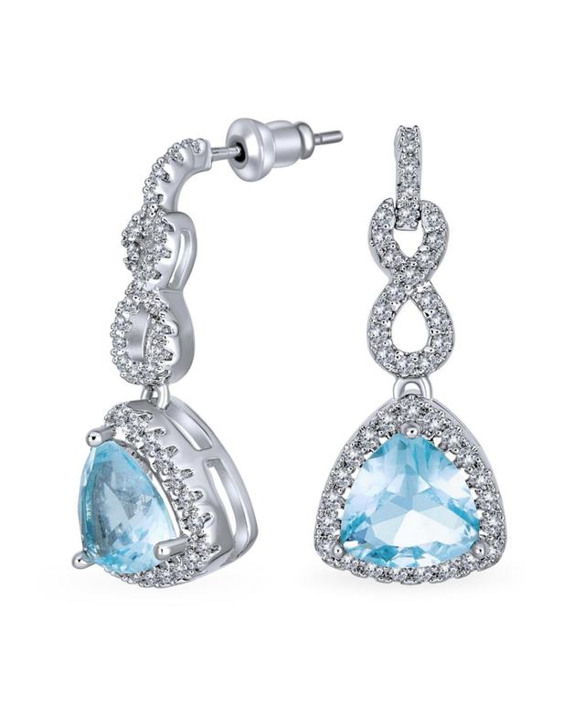 Romantic Bridal Statement Infinity 5 Ct Aaa Cz Blue Simulated Aquamarine Halo Teardrop Dangle Chandelier Earrings For Women Bridesmaid Product Image