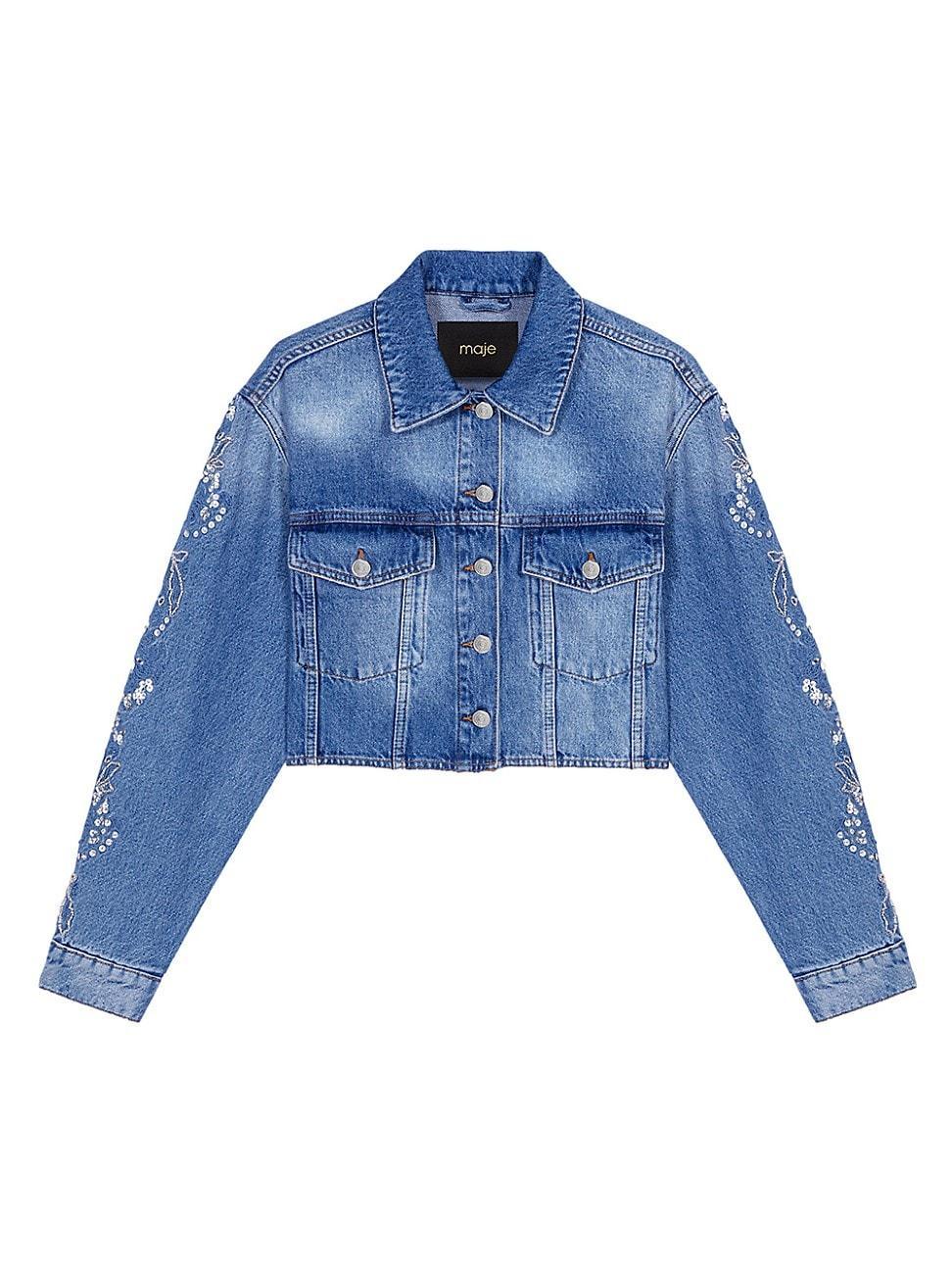 Womens Embroidered Denim Jacket Product Image