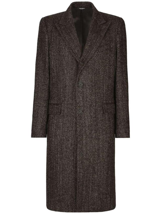 Single-breasted Herringbone Coat In Black Product Image