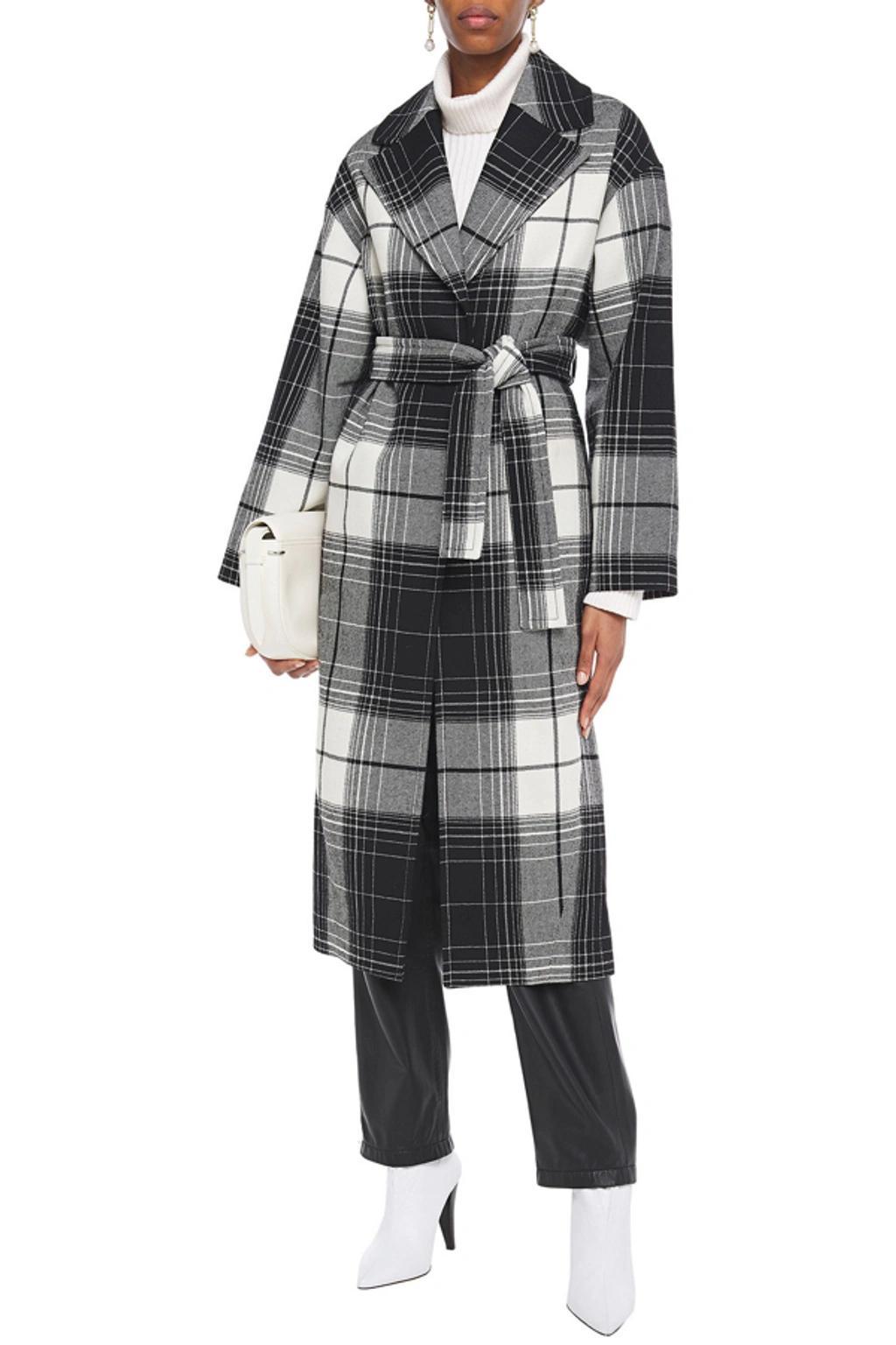 Belted Checked Wool-blend Coat In Black product image