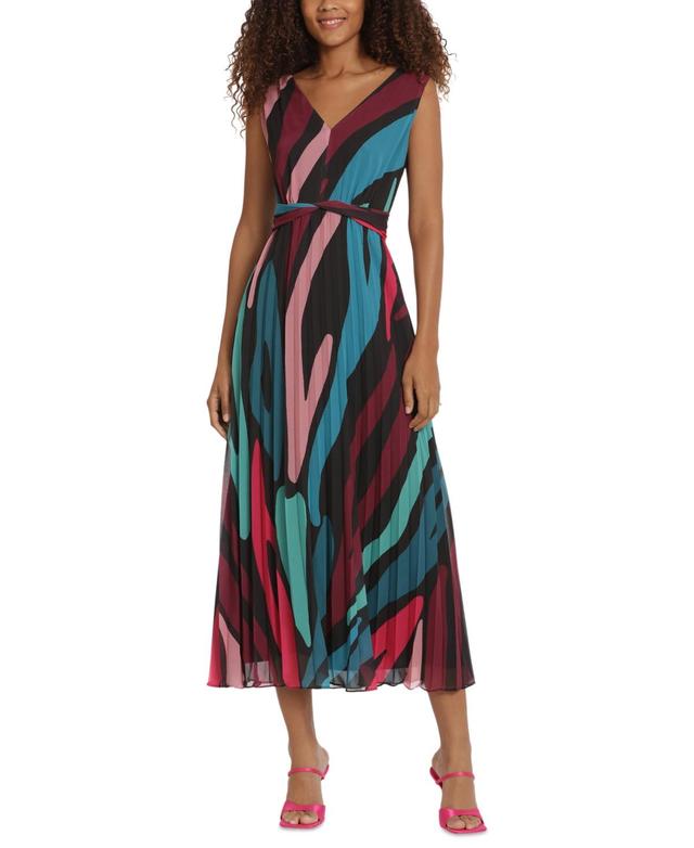 Donna Morgan Womens Printed Pleated Maxi Dress - Black Product Image