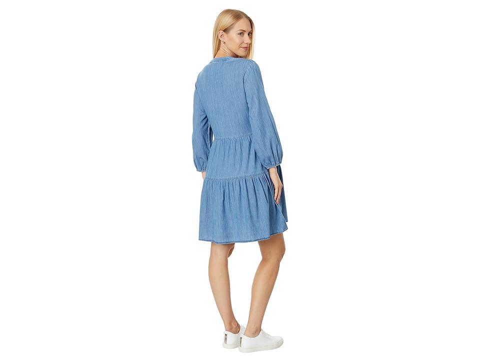 Tommy Hilfiger Tiered V-Neck Chambray Dress (Light Benson) Women's Dress Product Image