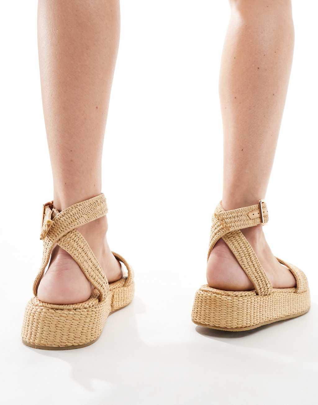 Truffle Collection wide fit raffia ankle strap sandal in natural Product Image