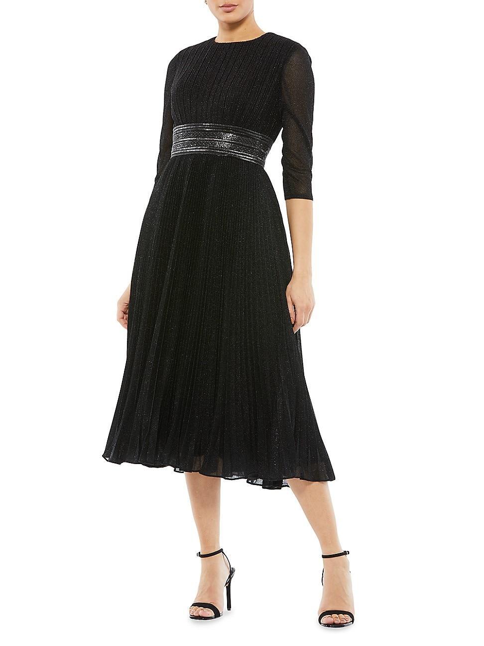 Womens Pleated Belted Cocktail Dress Product Image