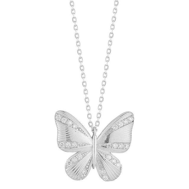 Sunkissed Sterling Cubic Zirconia Butterfly Pendant Necklace, Womens White Product Image