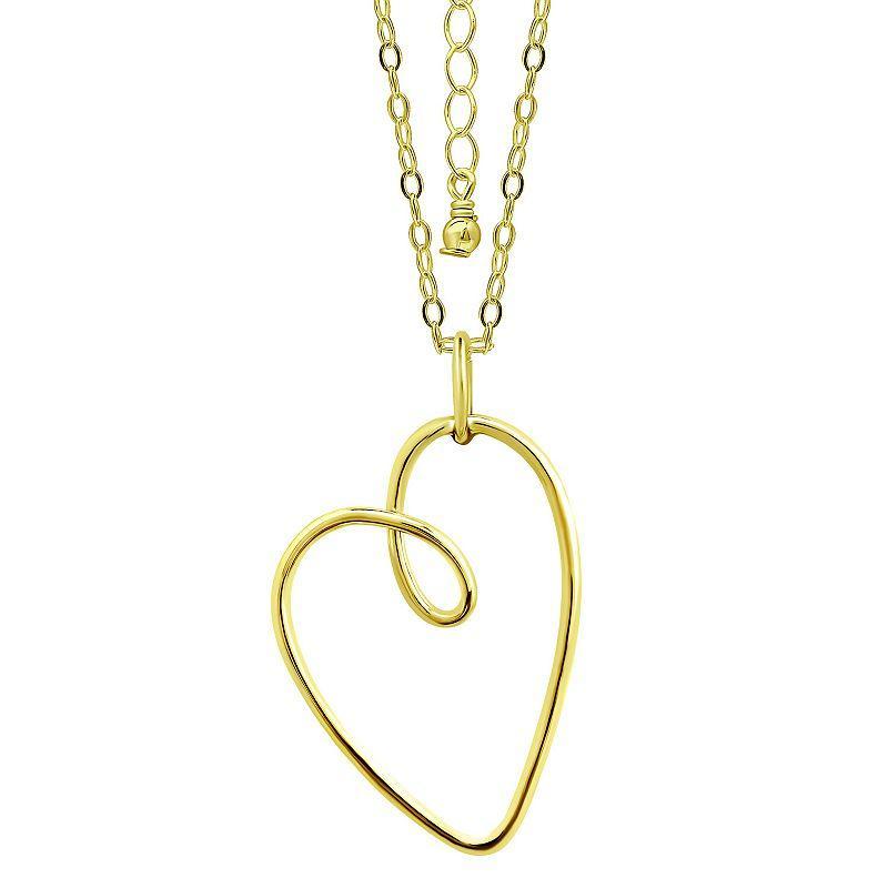 Aleure Precioso Thin Drawn Off Center Heart Pendant Necklace, Womens Gold Tone Product Image