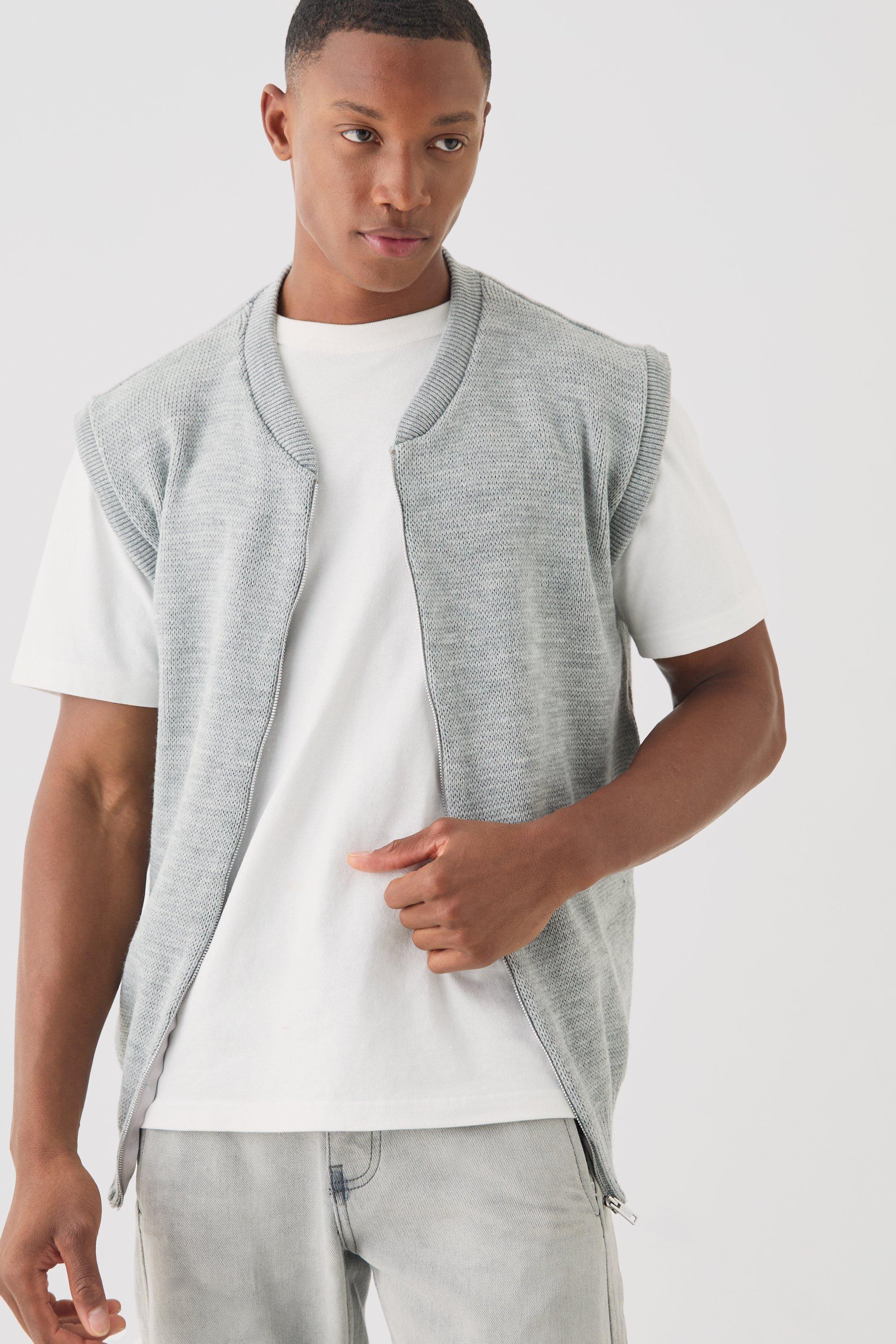 Sleeveless Knitted Zip Through Bomber Jacket | boohooMAN USA product image