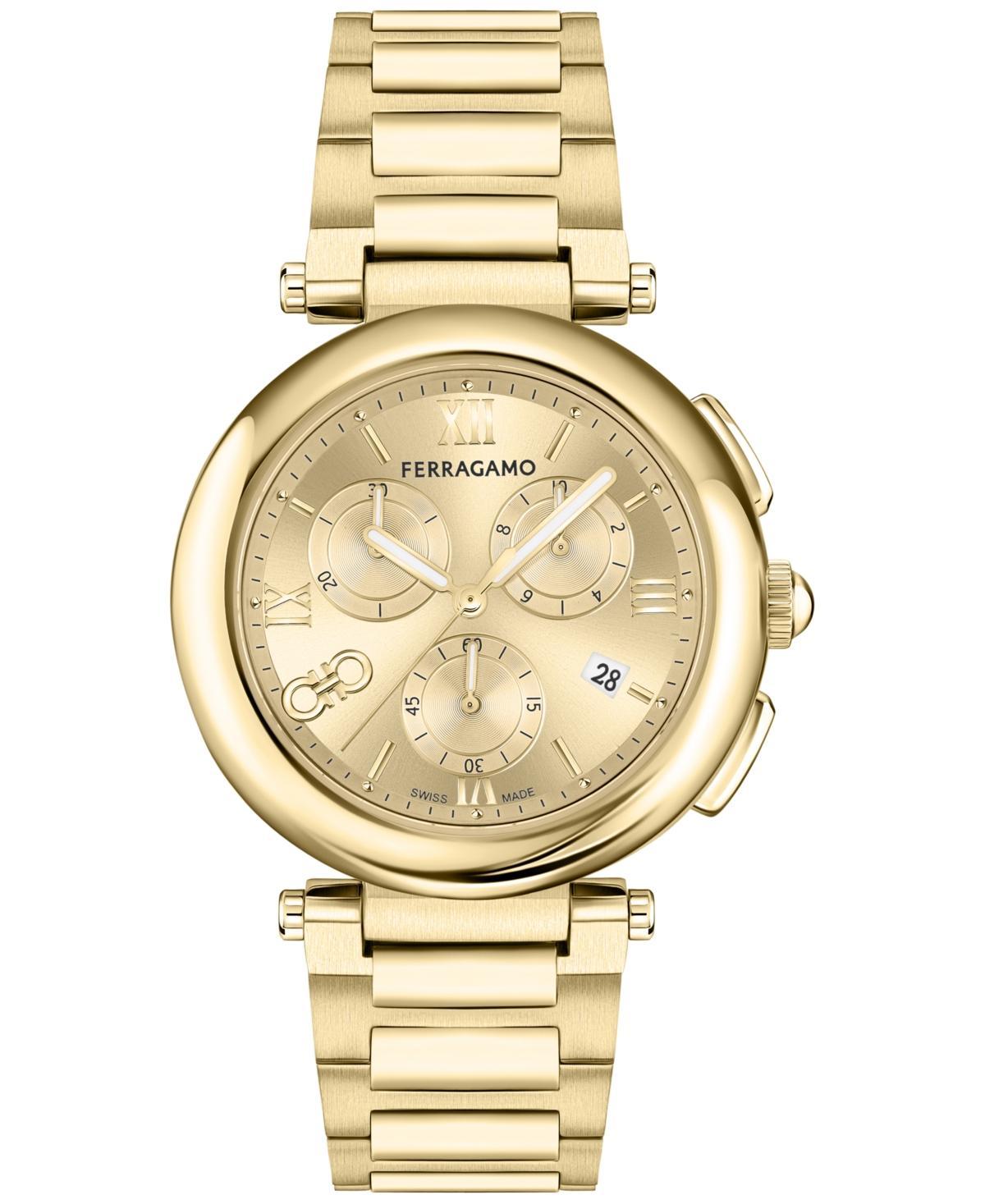 Ferragamo Womens Swiss Chronograph Gold Ion Plated Bracelet Watch 40mm - Gold Product Image