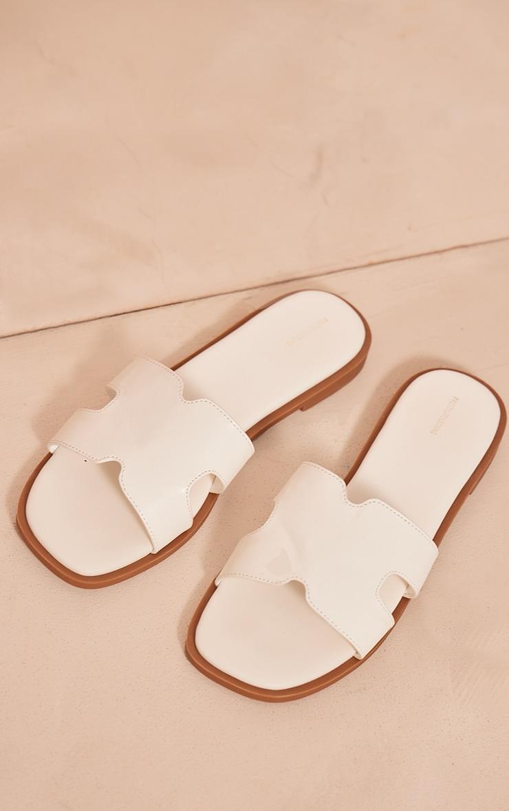 White Pu Square Toe Slider Sandals Product Image