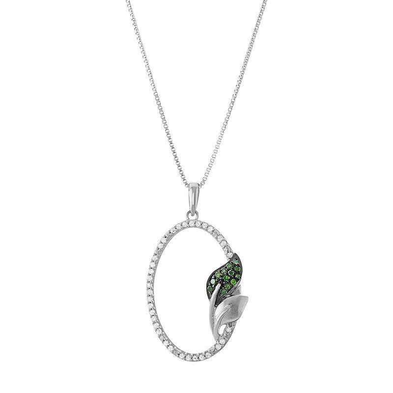 Sterling Silver 1/5 Carat T.W. Diamond Oval Leaf Pendant Necklace, Womens Green Product Image