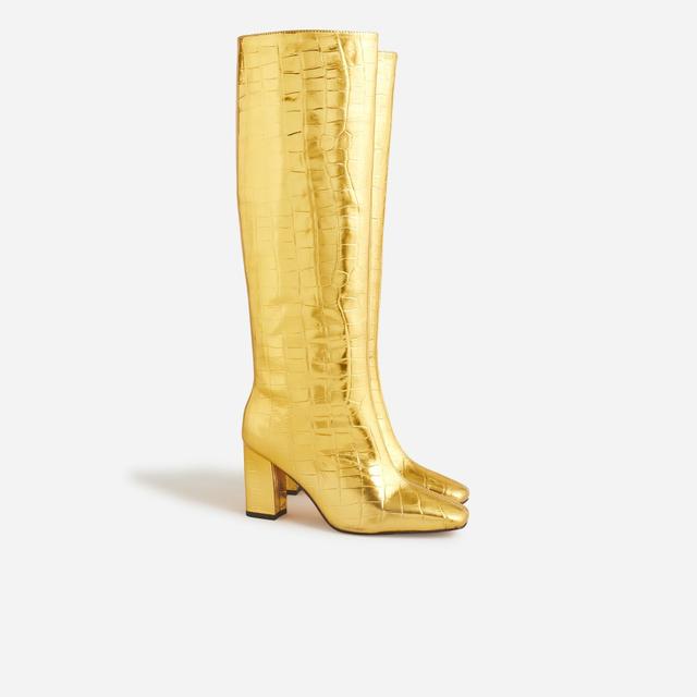 Collection limited-edition knee-high boots in croc-embossed metallic leather Product Image