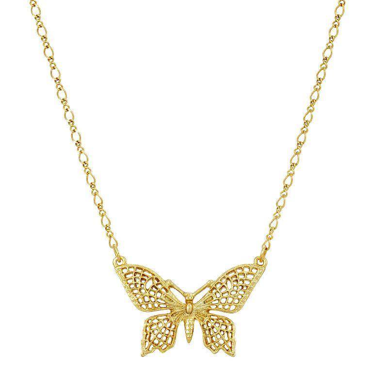 1928 Gold Tone Lacy Butterfly Pendant Necklace, Womens, Yellow Product Image