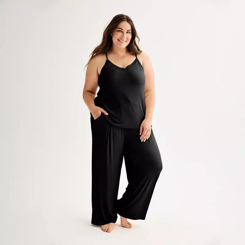 Plus Size Sonoma Goods For Life Lace Trimmed Camisole & Pajama Pants Set, Womens Product Image