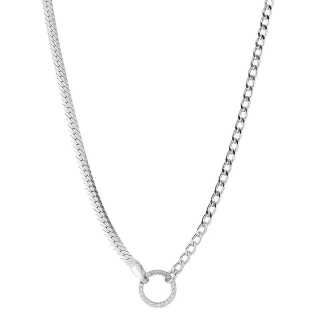 Sunkissed Sterling 14k Gold Over Silver Cubic Zirconia Curb x Snake Chain Choker, Womens Silver Tone Product Image