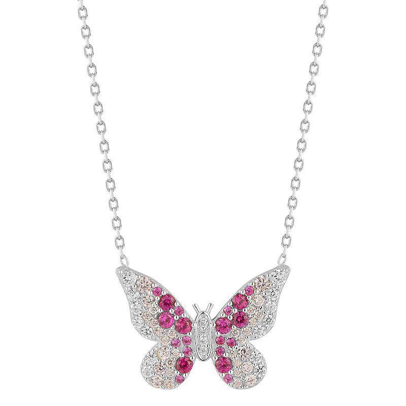 Sunkissed Sterling Cubic Zirconia Butterfly Necklace, Womens Silver Tone Product Image