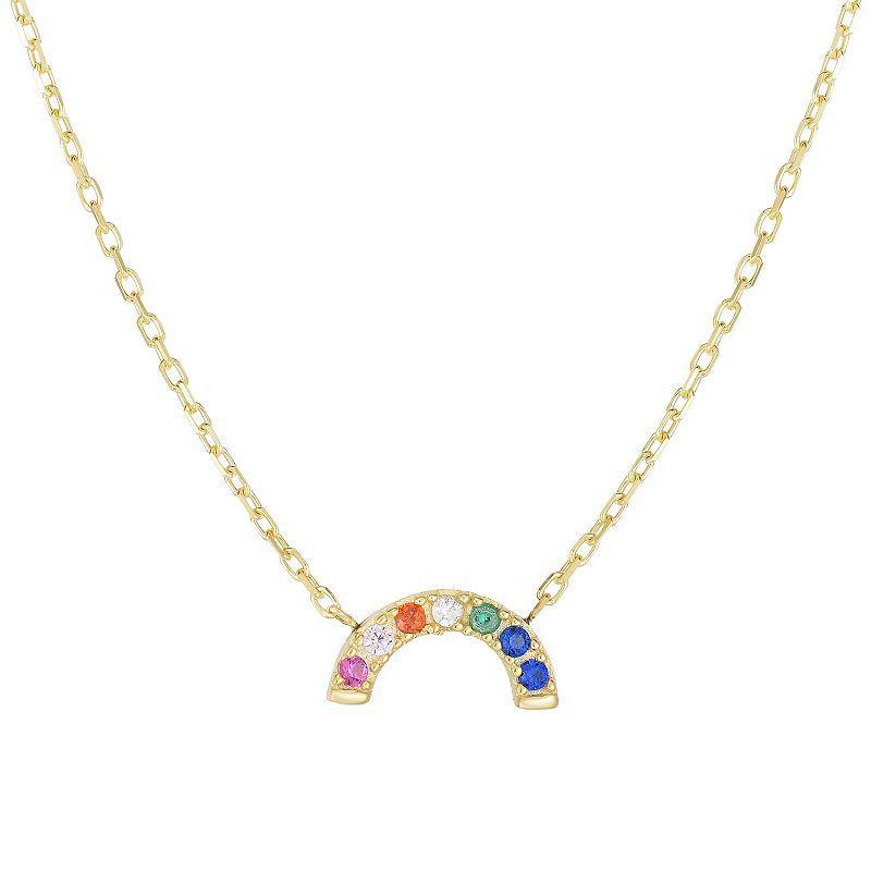 Sunkissed Sterling 14k Gold over Silver CZ Rainbow Necklace, Womens Gold Tone Product Image