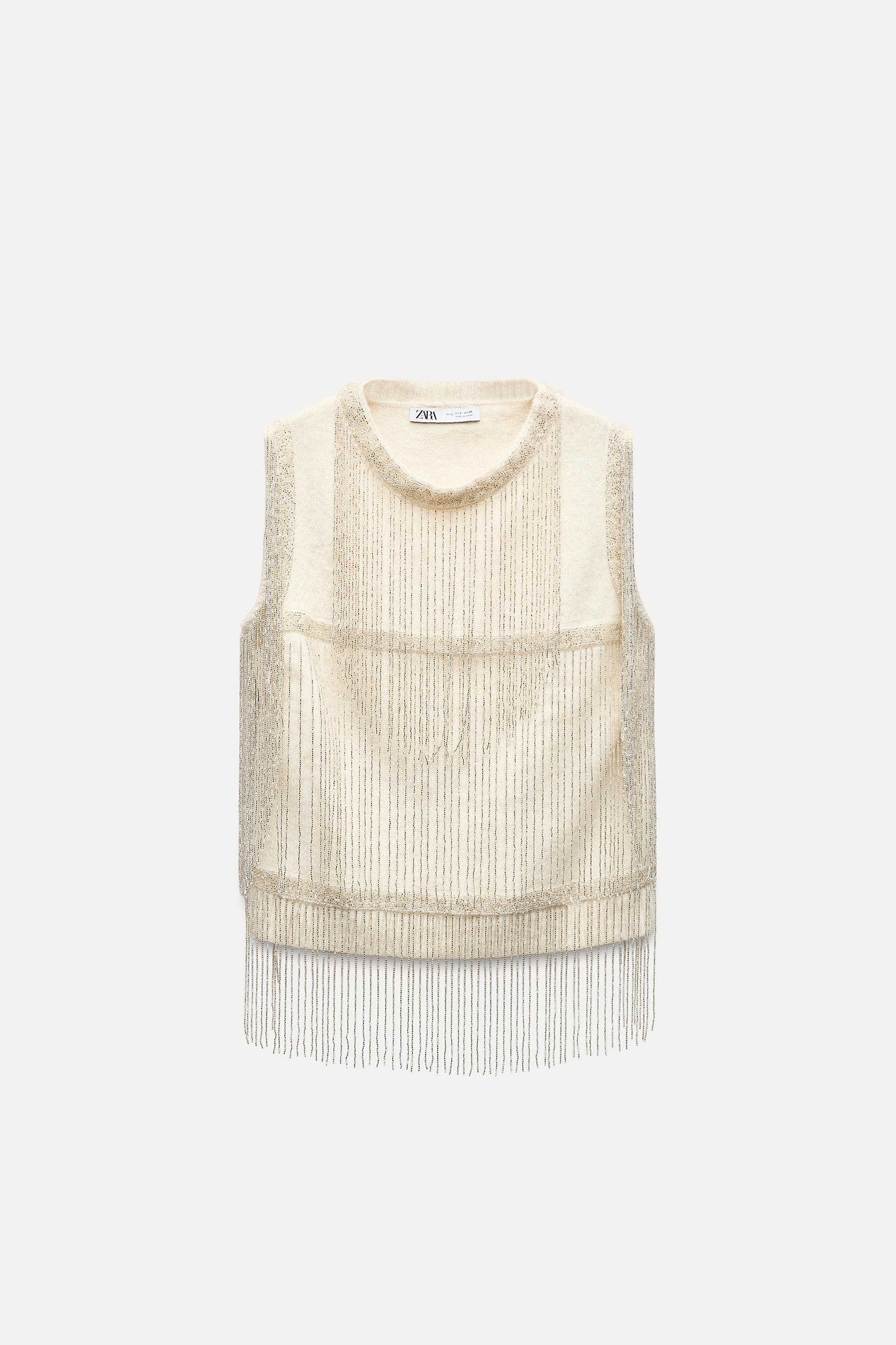 FRINGED BEADING KNIT SWEATER VEST Product Image