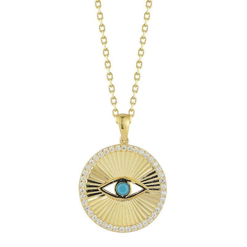 Sunkissed Sterling Cubic Zirconia & Synthetic Turquoise Eye Pendant Necklace, Womens Gold Tone Product Image