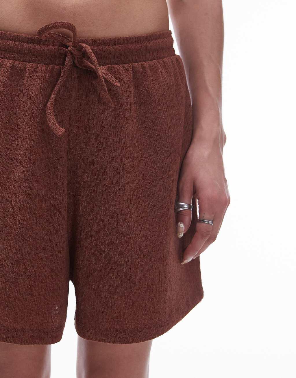 Topshop casual crinkle drawstring shorts in rust Product Image