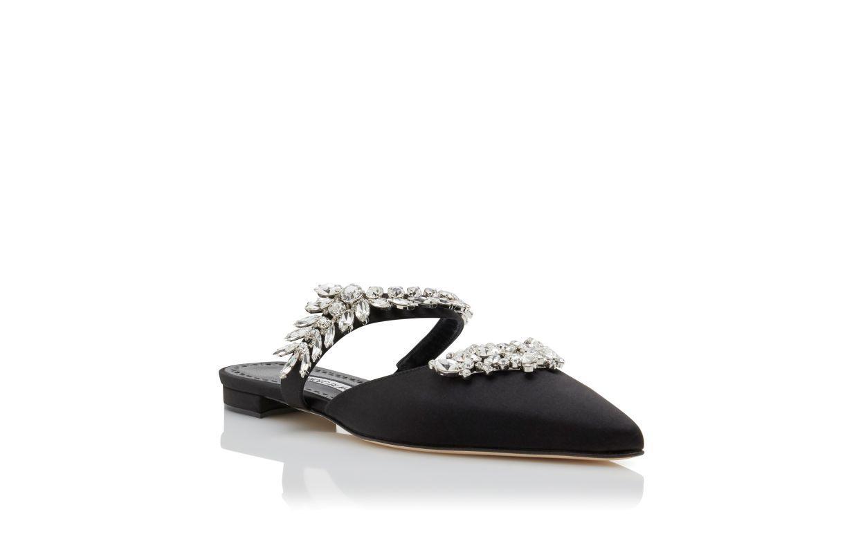 LURUMFLAT Black Satin Crystal Embellished Flat Mules Product Image