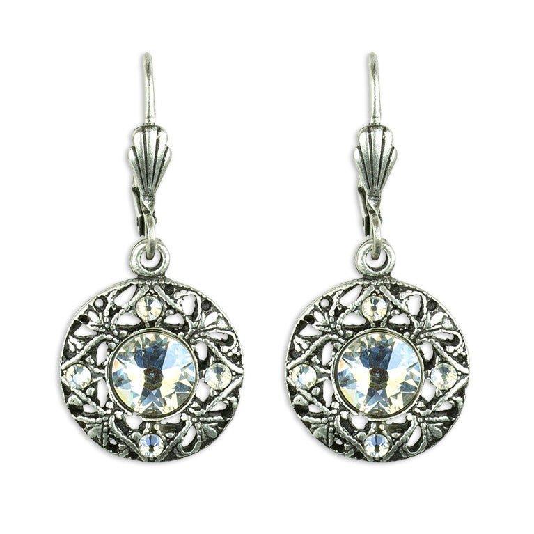 Round Filigree Silvertone Drop Earrings Product Image