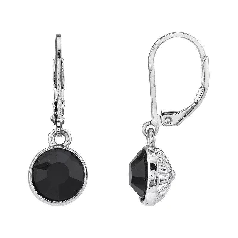 1928 Silver-Tone Black Drop Earrings, Womens Product Image