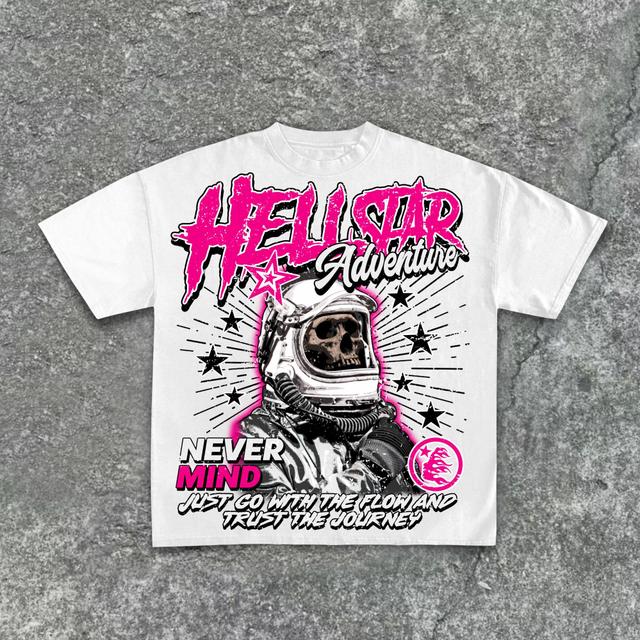 Hellstar-Skull Astronaut Vintage Pattern Print Cotton T-Shirt Product Image