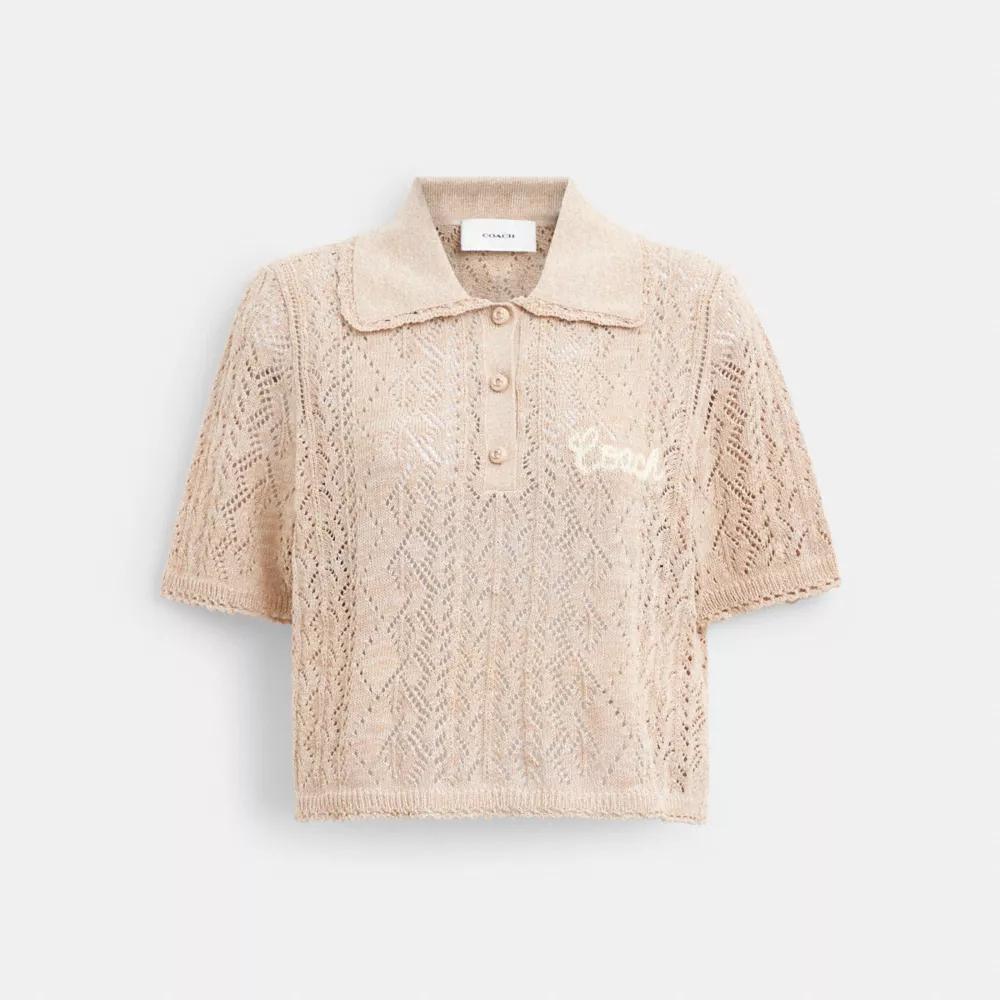 Cropped Knit Polo Top Product Image