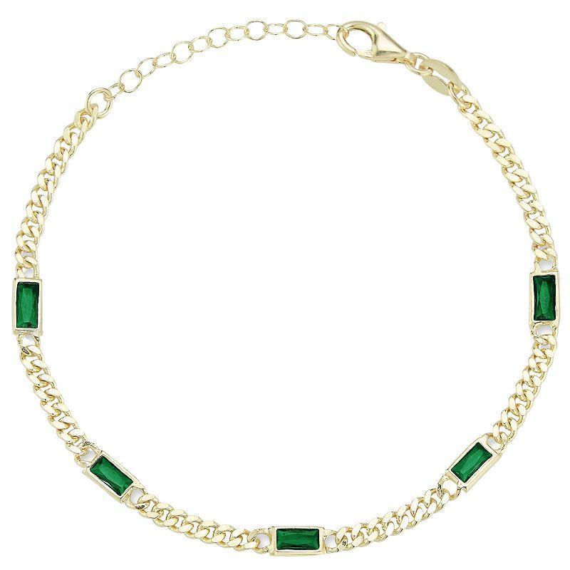 Sunkissed Sterling Cubic Zirconia Curb Chain Bracelet, Womens Gold Tone Green Product Image