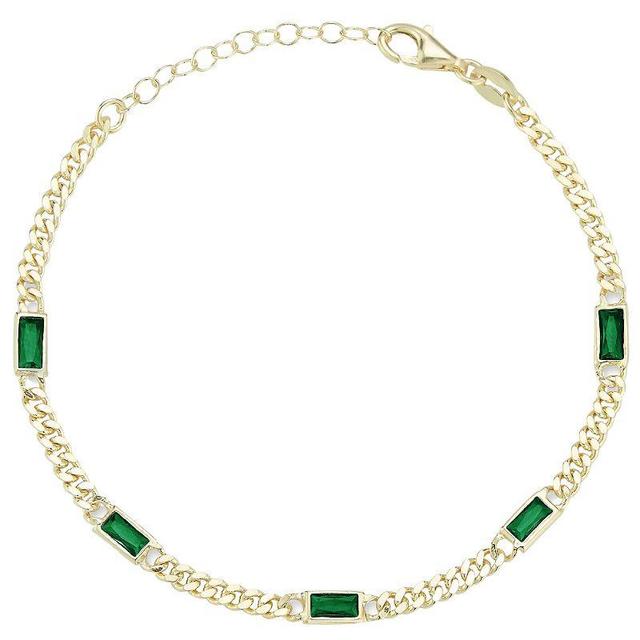 Sunkissed Sterling Cubic Zirconia Curb Chain Bracelet, Womens Gold Tone Green Product Image