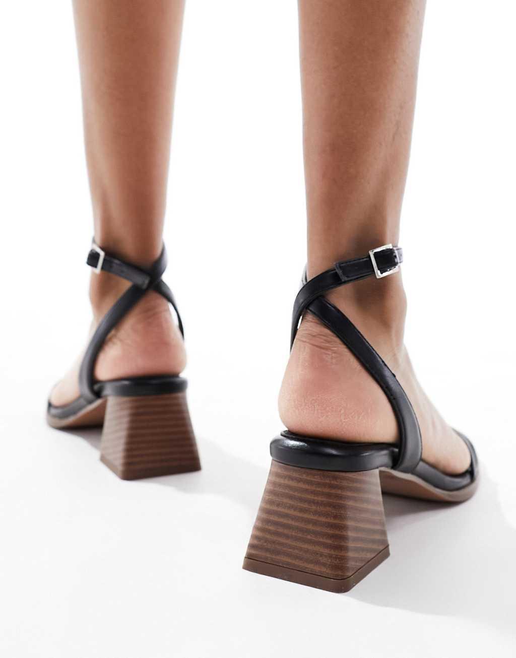 ASOS DESIGN Honeydew mid block heeled sandals in black Product Image