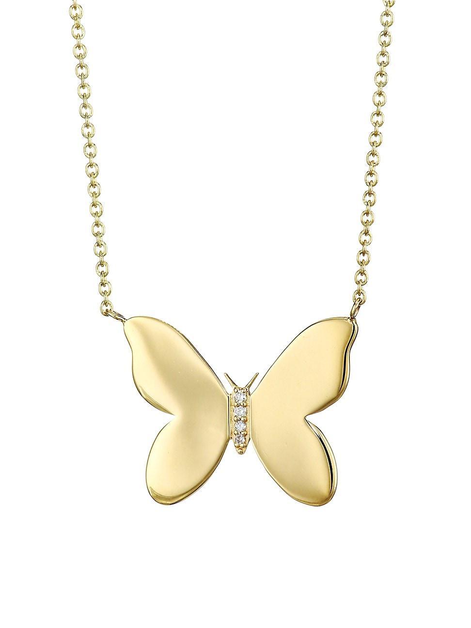 Sydney Evan 14k Plain Butterfly Necklace w/ Diamonds - GOLD Product Image