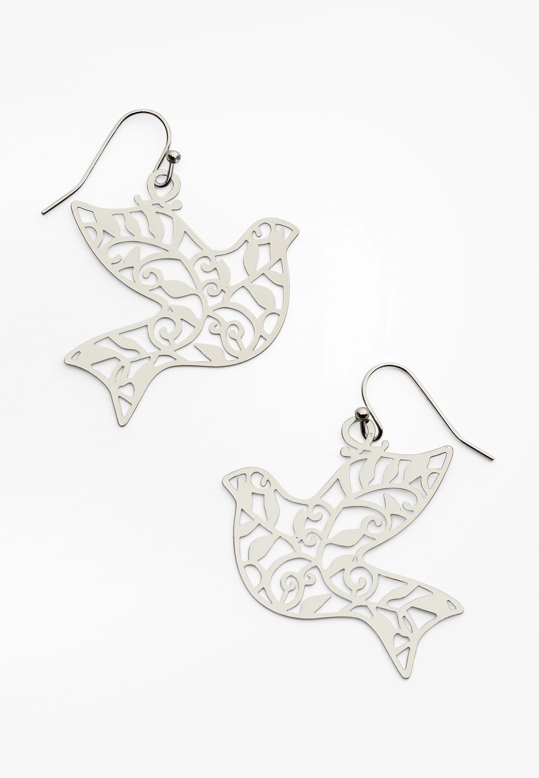 Silver Dove Laser Cut Drop Earrings Product Image