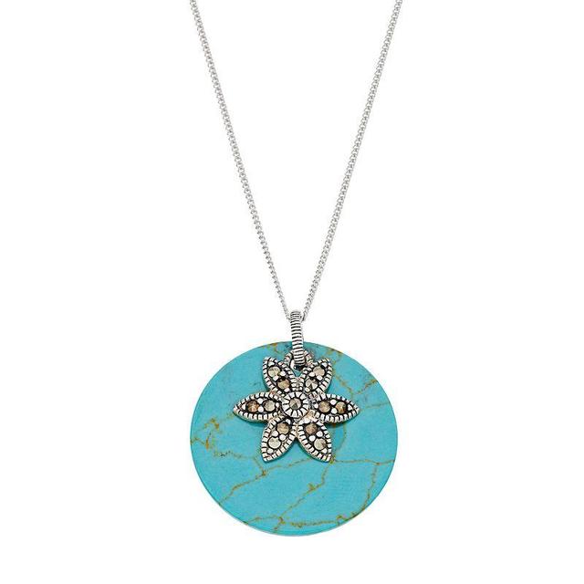 Tori HillSterling Silver Simulated Turquoise Disc & Marcasite Flower Pendant, Womens Multi Product Image