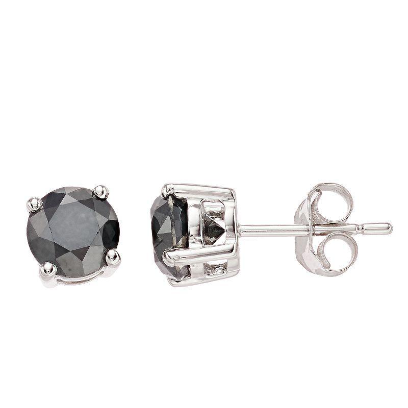 10k White Gold 1 1/2 Carat T.W. Black Diamond Solitaire Stud Earrings, Womens Product Image