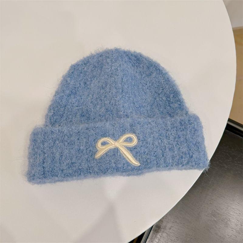 Bow Embroidered Ribbed Knit Beanie product image