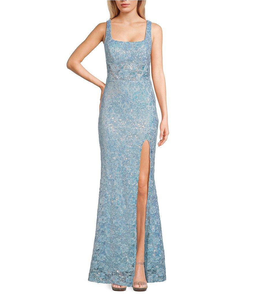 City Vibe Sequin Lace Square Neck Dress Product Image