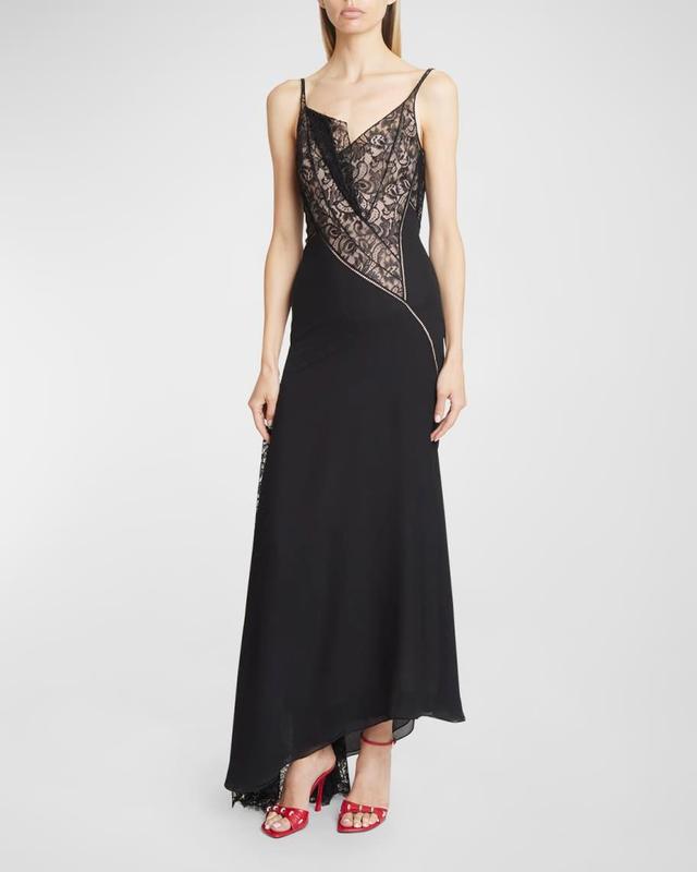 Asymmetric Cowl Gown with Lace Detail Product Image