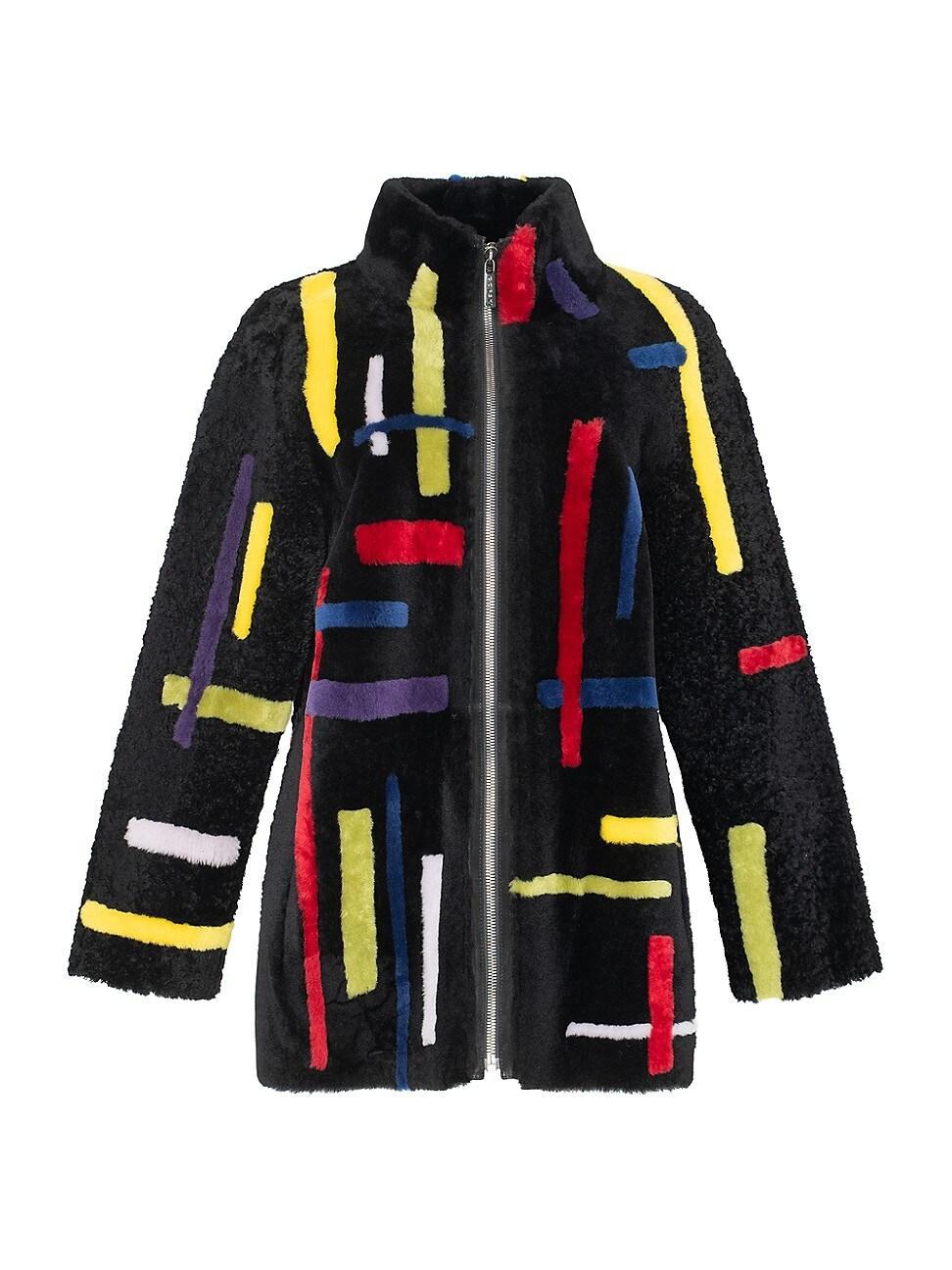 Abstract-Intarsia Shearling Lamb Zip Jacket Product Image