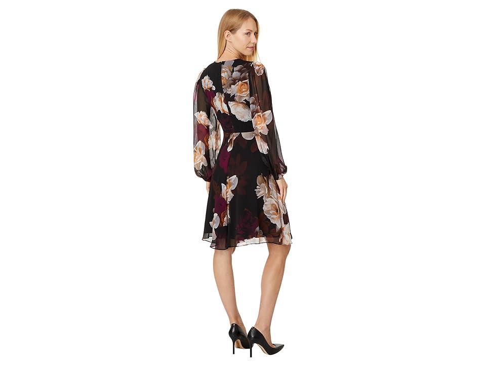 Calvin Klein Chiffon Floral Long Sleeve Shift (Persmn Multi) Women's Dress Product Image