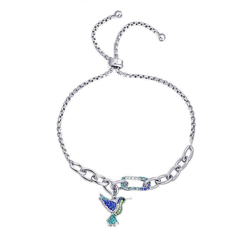 Crystal Collective Fine Silver Plated Blue Crystal Hummingbird Charm Adjustable Bracelet, Womens Multi Product Image